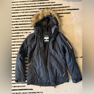 Roxy Dark Gray Jacket with Faux Fur Trim